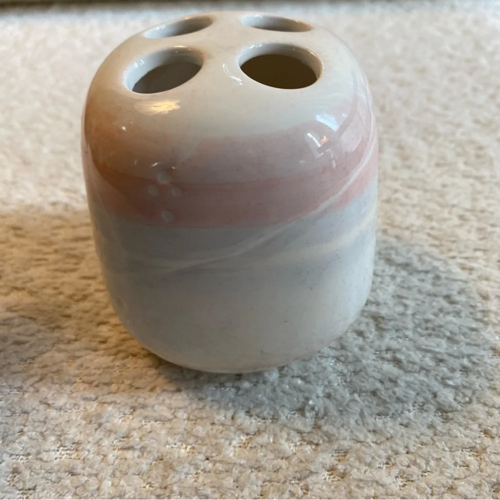 Vintage 1980s 1990s Pastel Pottery Toothbrush Holder Boho Hippie
